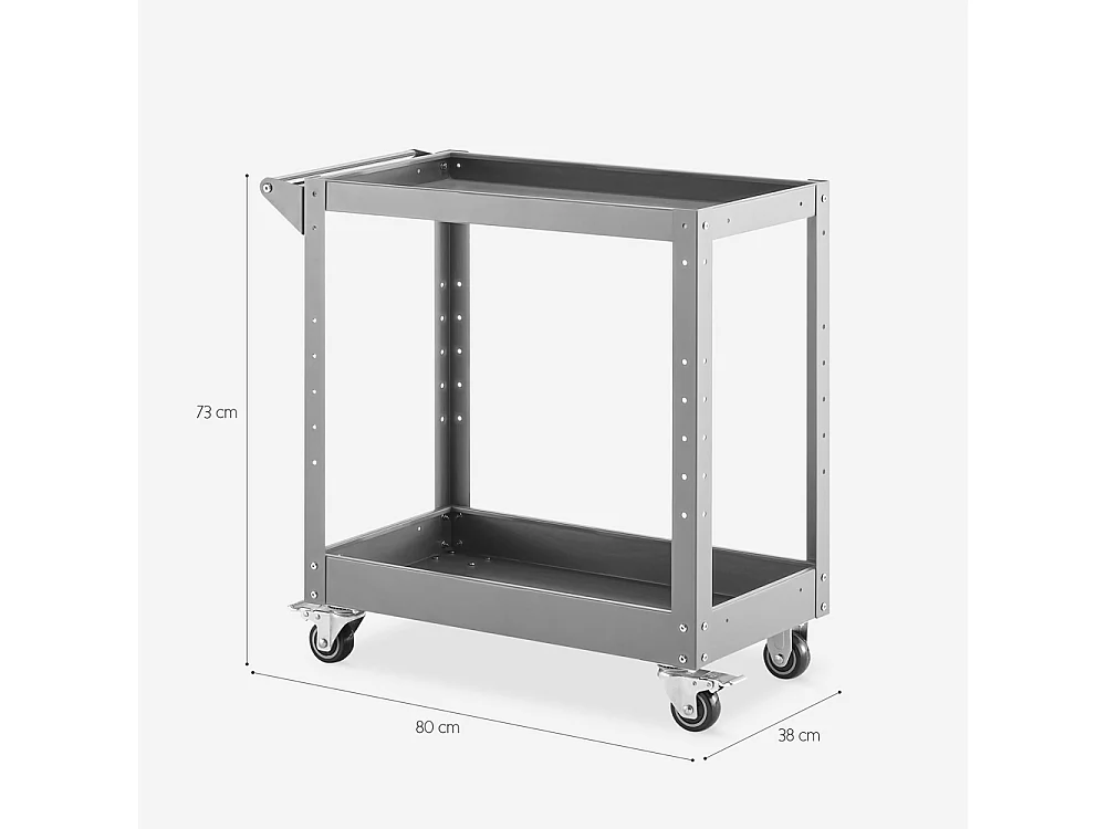 Carro de herramientas de metal con 2 estantes para taller o garaje Kerey - Gris