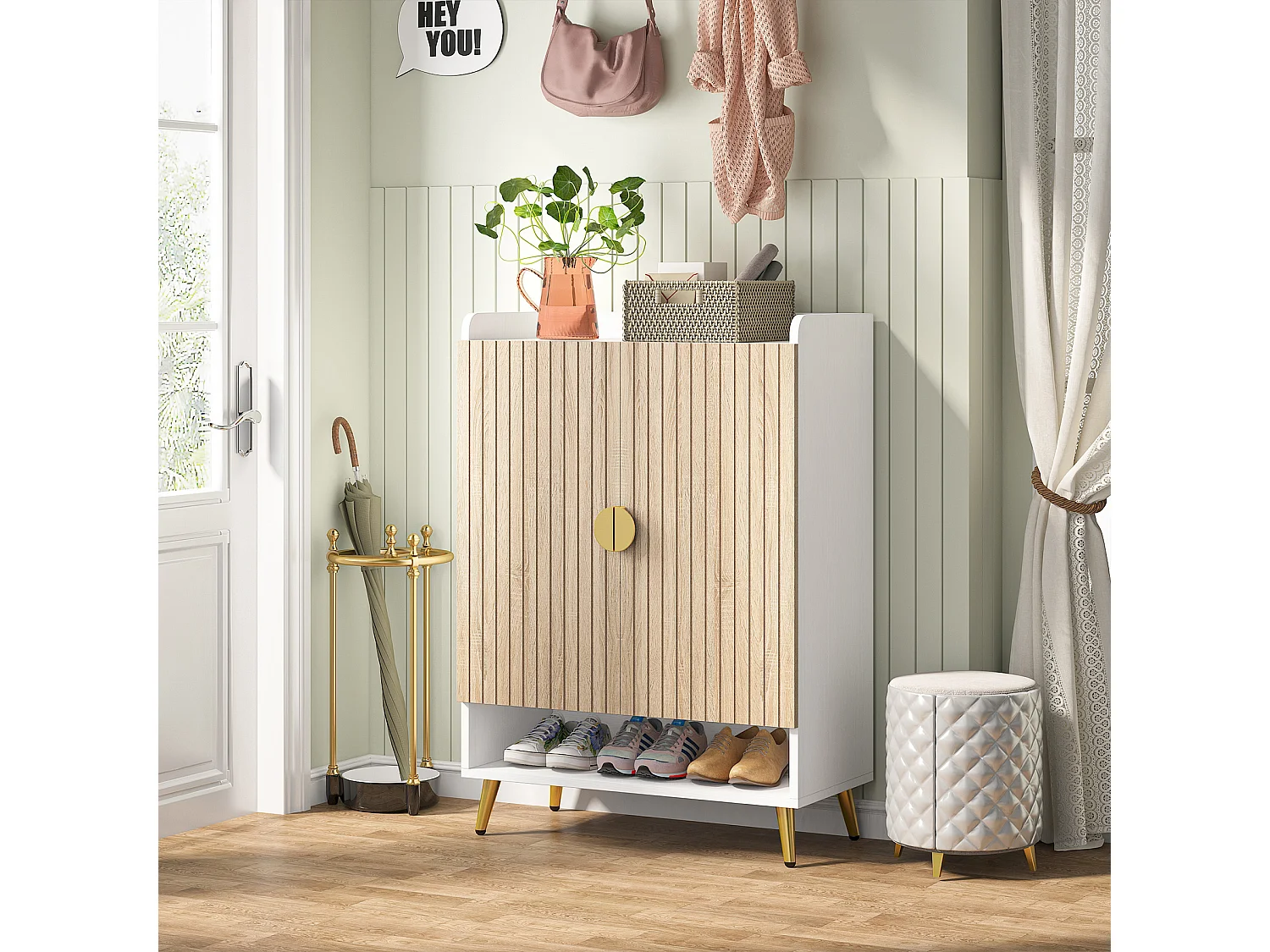 Meuble à chaussures avec portes, meuble de rangement à chaussures à 7 niveaux avec étagères réglables