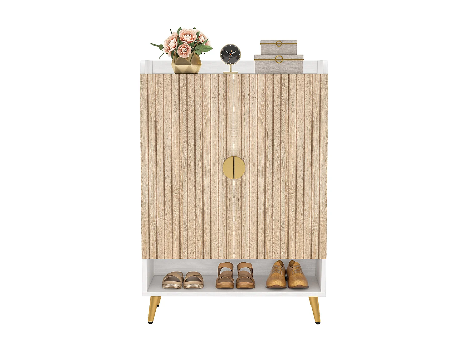 Meuble à chaussures avec portes, meuble de rangement à chaussures à 7 niveaux avec étagères réglables