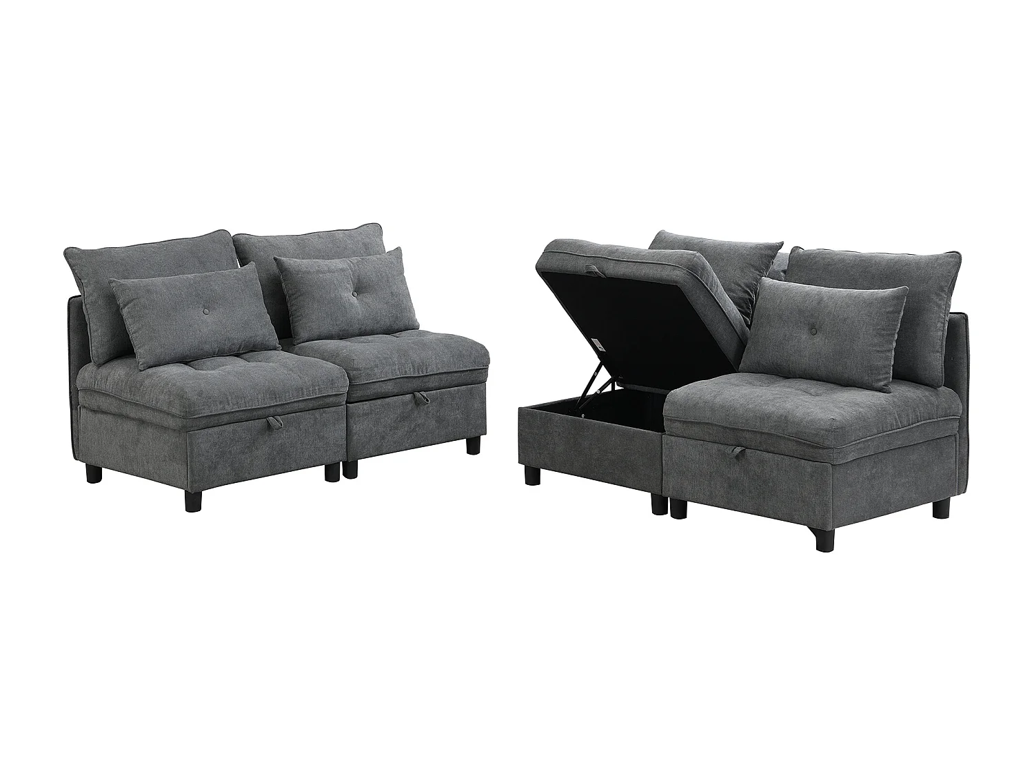 Canapé Design Modulable Multifonction Rangement Intégré Tissu Chenille Gris Antique