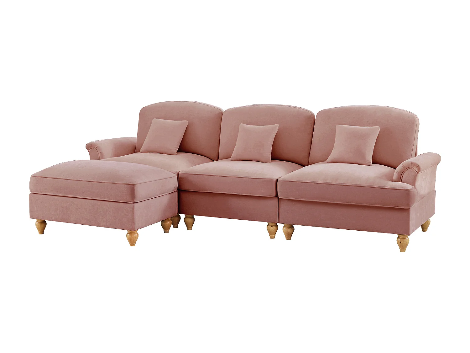 Canapé 3 places modulable style rétro fonctionnel pouf polyvalent Chenille rose