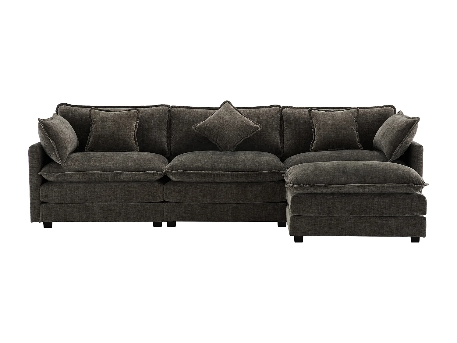 Canapé 283x147x84cm design moderne pouf mobile coussins lombaires Chenille gris foncé