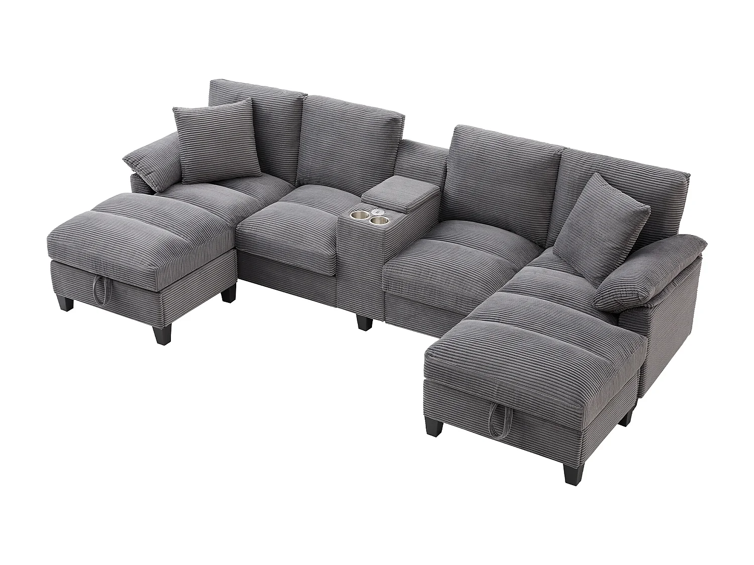 Canapé en U 293x142x93cm design généreux style contemporain espace de rangement velours côtelé gris