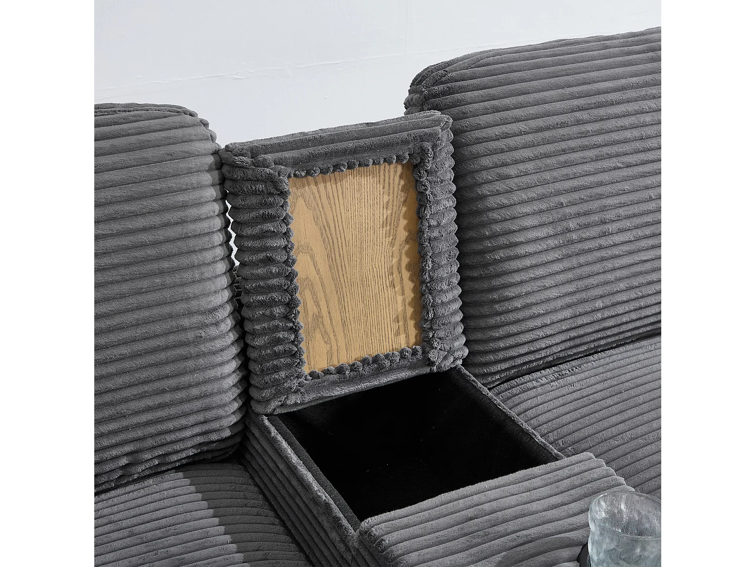 Canapé 266x136x82cm grand moderne avec rangement et assise mémoire velours côtelé idéal salon gris foncé