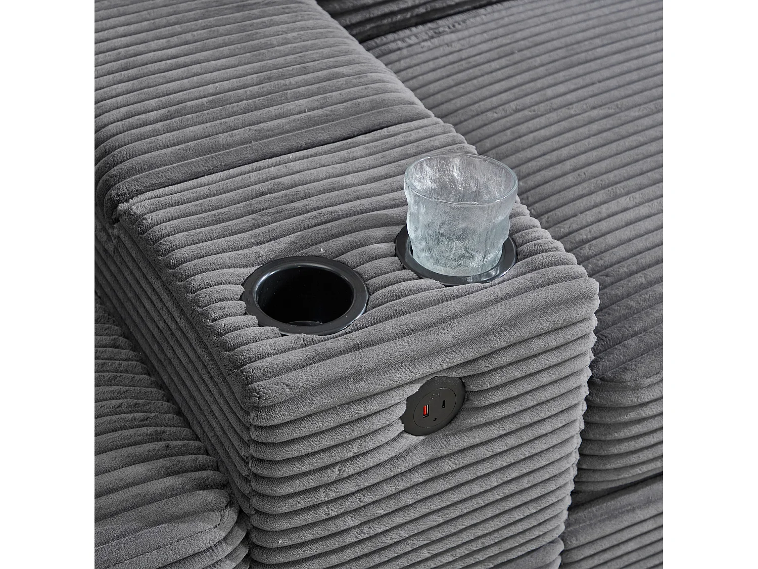 Canapé 266x136x82cm grand moderne avec rangement et assise mémoire velours côtelé idéal salon gris foncé