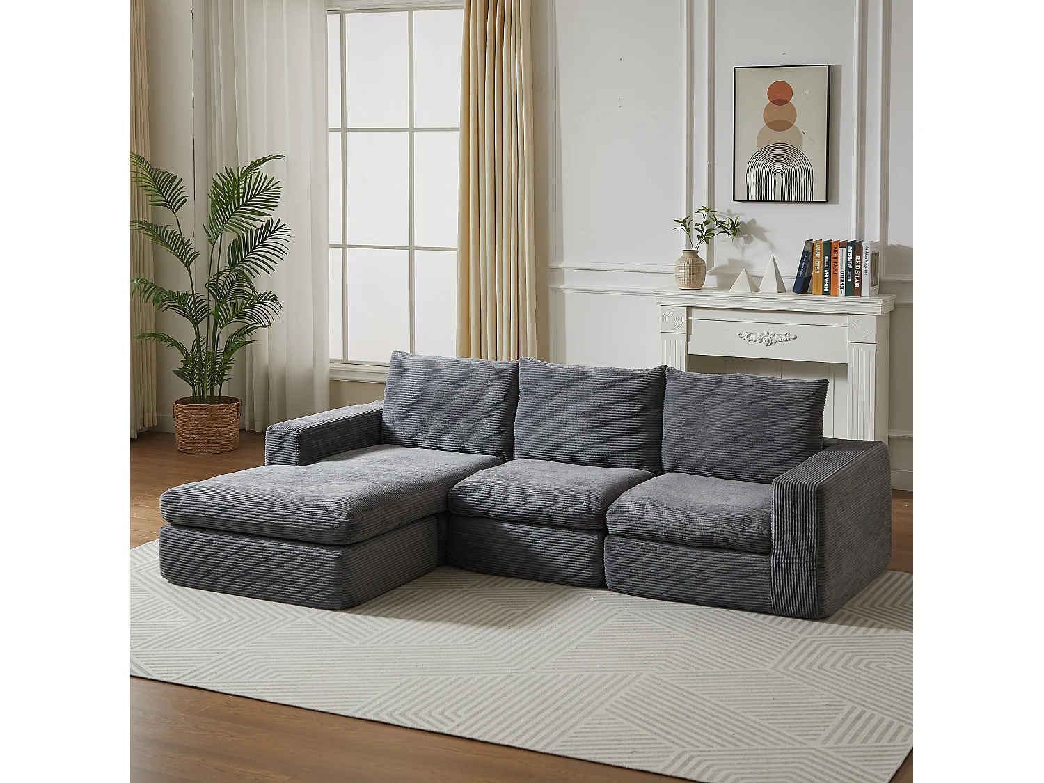 Canape d angle ergonomique coussins cervicaux mousse a memoire velours cotele gris fonce