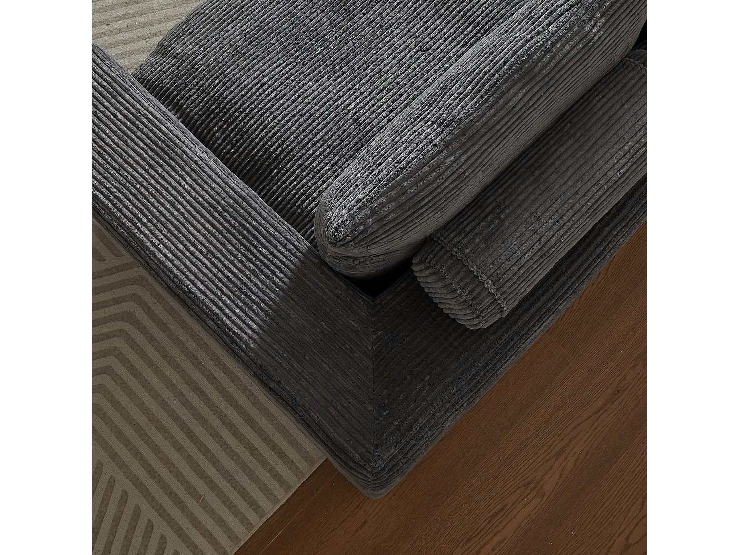 Canape d angle ergonomique coussins cervicaux mousse a memoire velours cotele gris fonce