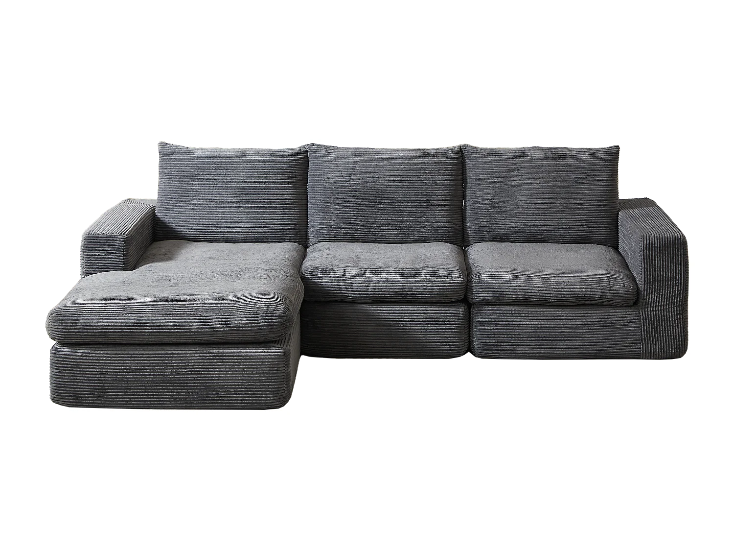 Canape d angle ergonomique coussins cervicaux mousse a memoire velours cotele gris fonce