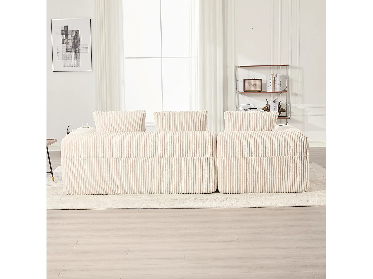 Canapé modulable avec poches latérales 253 x 158 x 61 cm structure stable velours côtelé beige