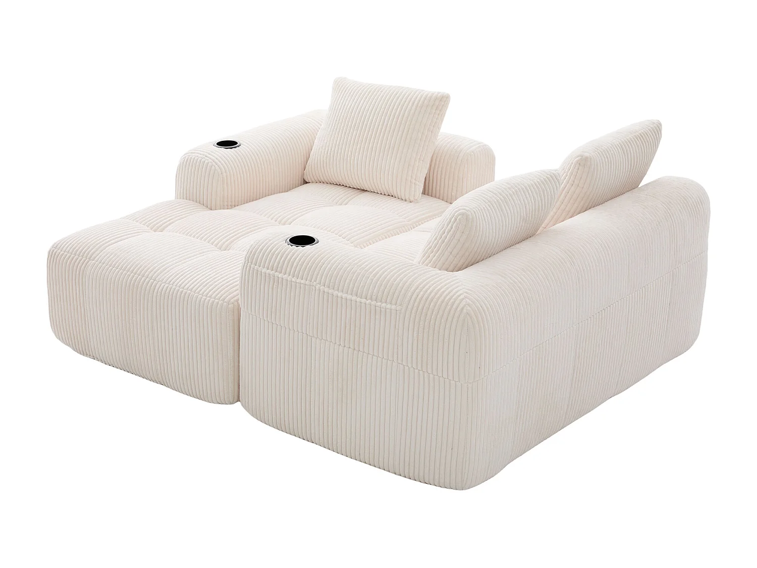 Compacte bank 253x158x61 cm, modulair DIY, zijvakken en bekerhouders, hogedichtheidsschuim, corduroy, beige