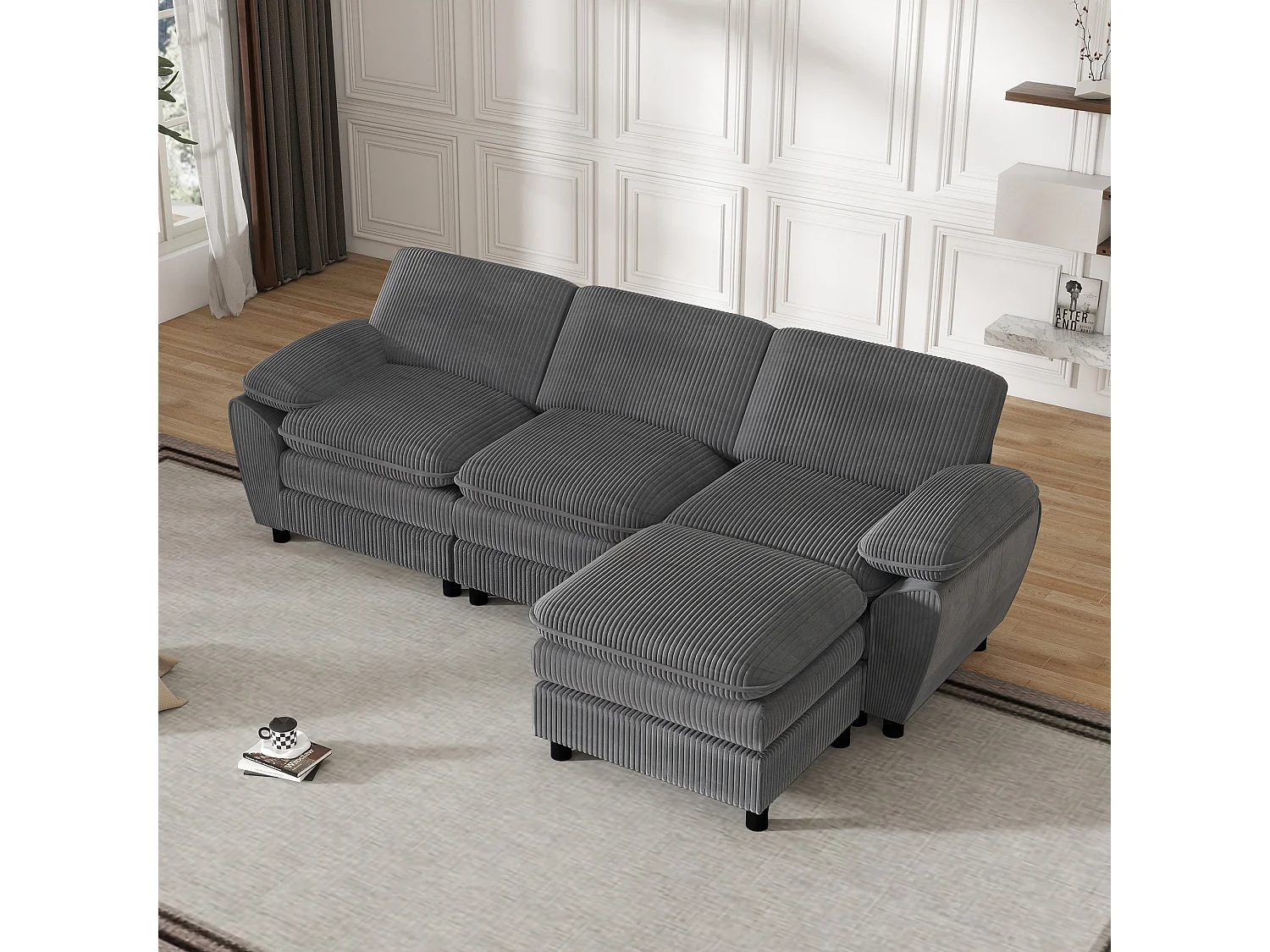 Canapé modulable 61.9x48cm structure robuste cadre bois assise épaisse velours côtelé gris foncé