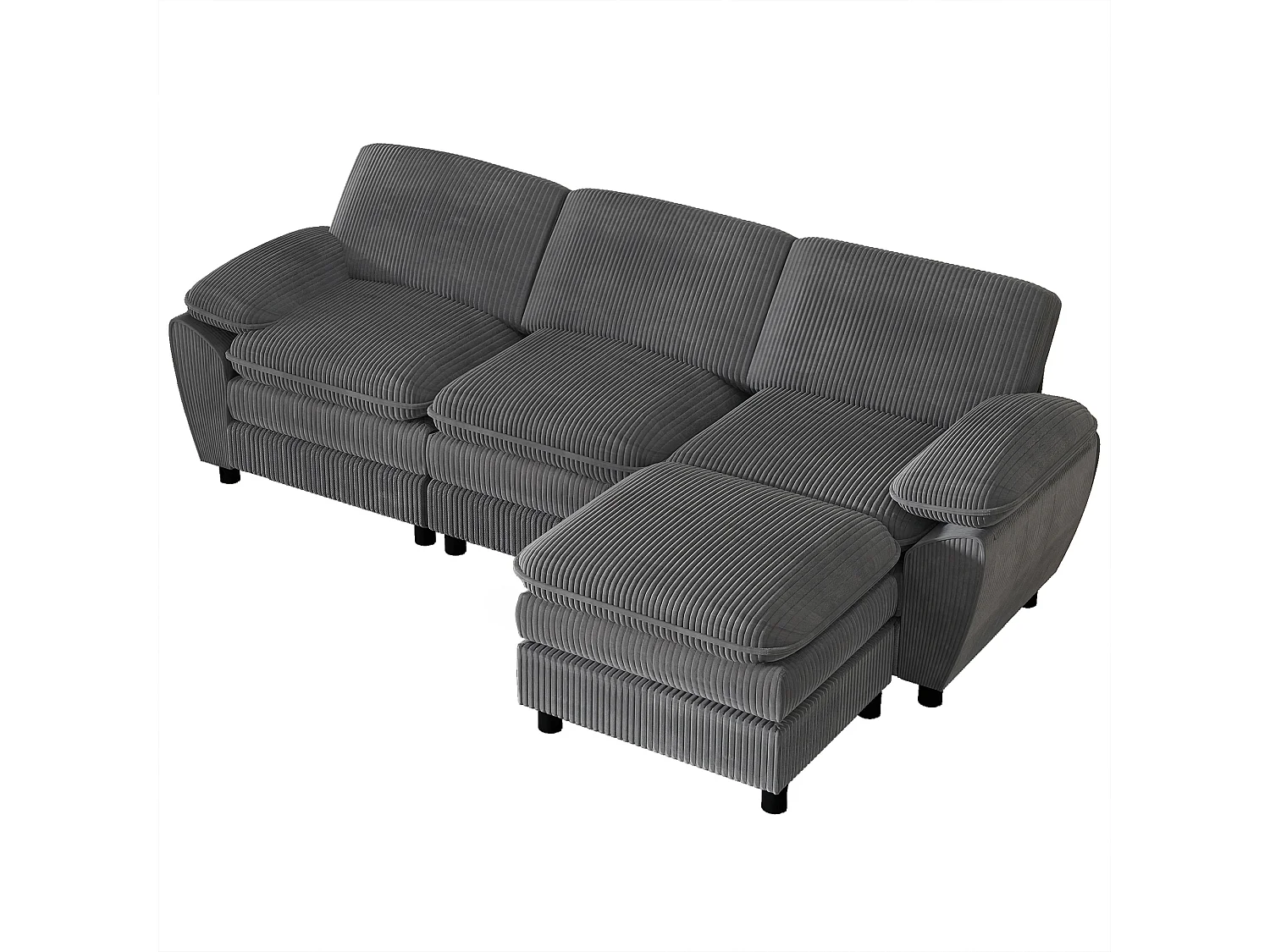Canapé d’angle modulable 258x86.1x62.9 cm, ottoman amovible, 3 places, assise confortable, velours côtelé gris foncé