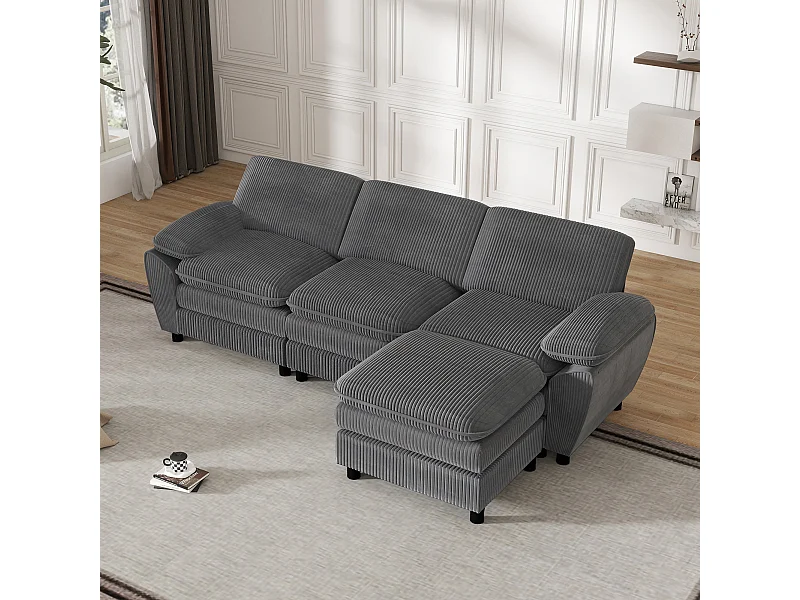 Canapé modulable 61.9x48cm structure robuste cadre bois assise épaisse velours côtelé gris foncé