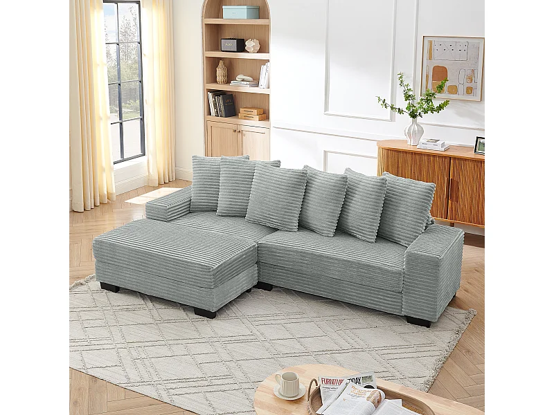 Canapé d angle 256.5x133.5x89cm mobilier contemporain gain de place fonction relax mousse dense tissu chenille pour salon gris