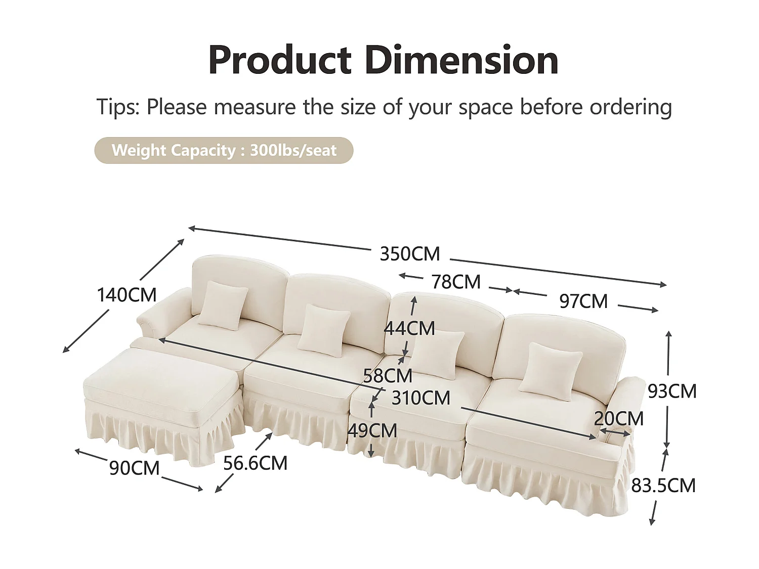 Canapé modulable style midcentury convertible modules interchangeables chenille blanc
