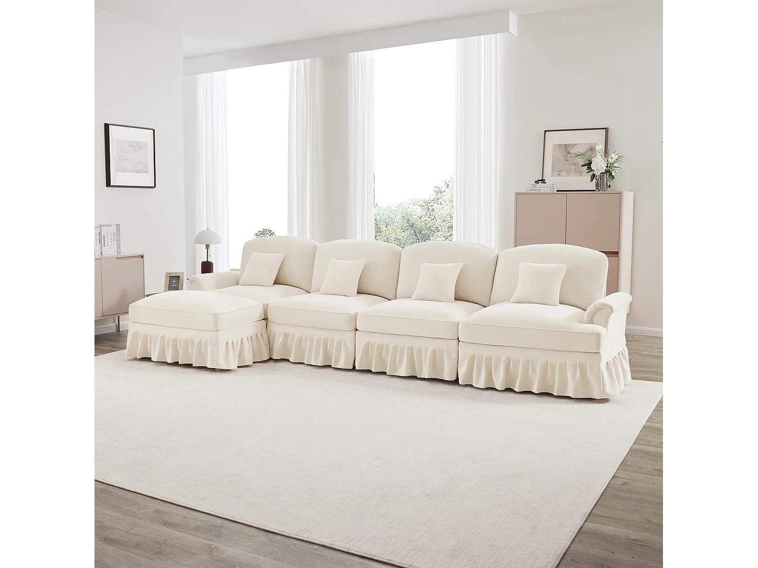 Canapé modulable style midcentury convertible modules interchangeables chenille blanc