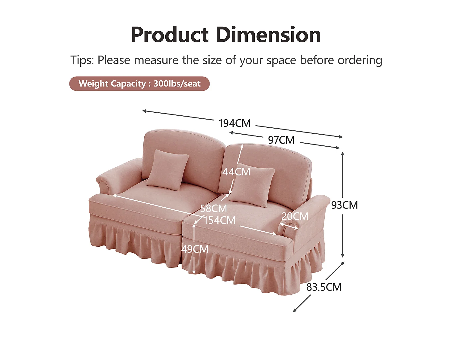 Canapé modulable ensemble salon contemporain fonction convertible Chenille pour petits espaces Rose