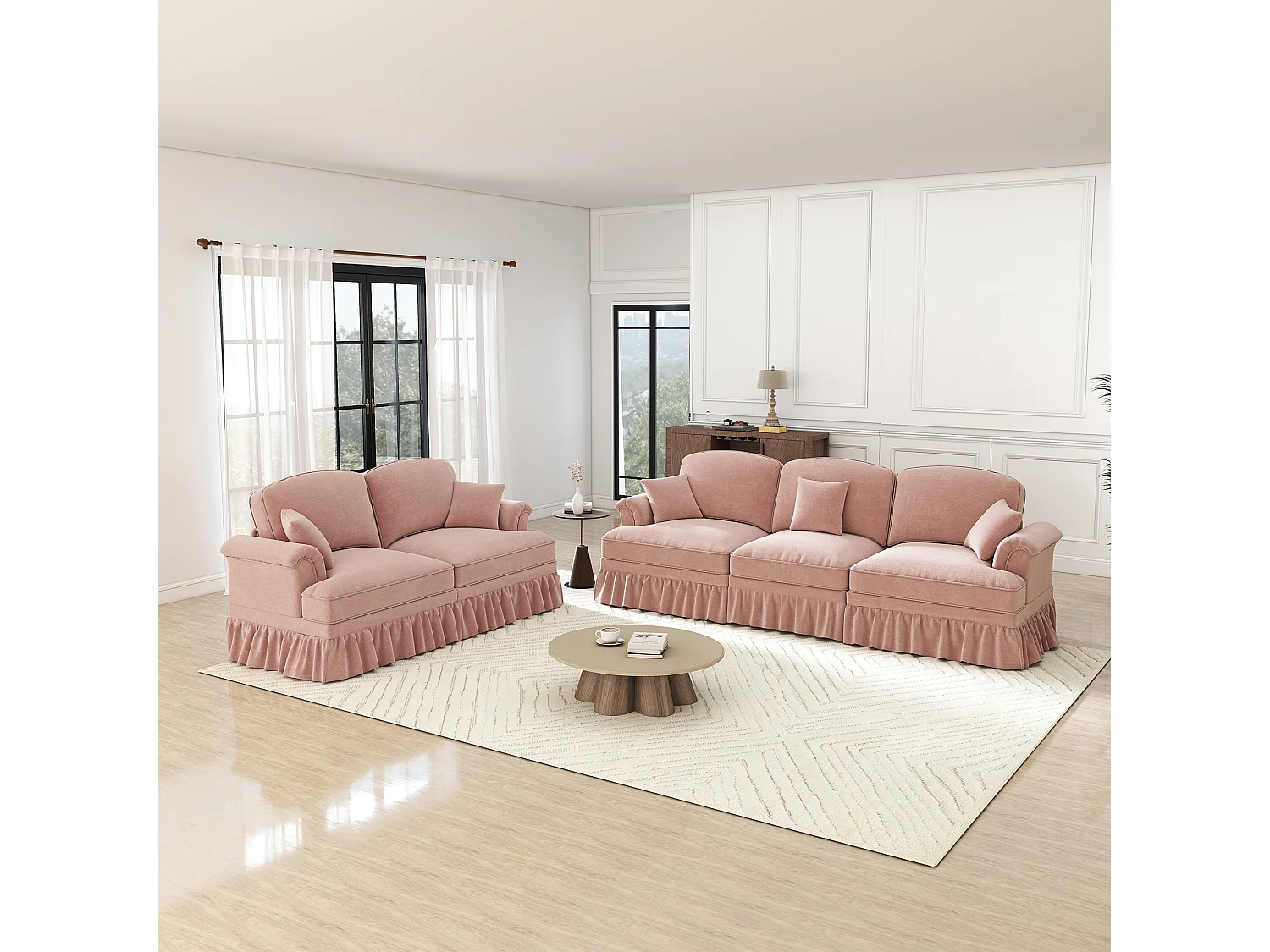 Ensemble de canapés modulables, convertible, coussins inclus, chenille rose