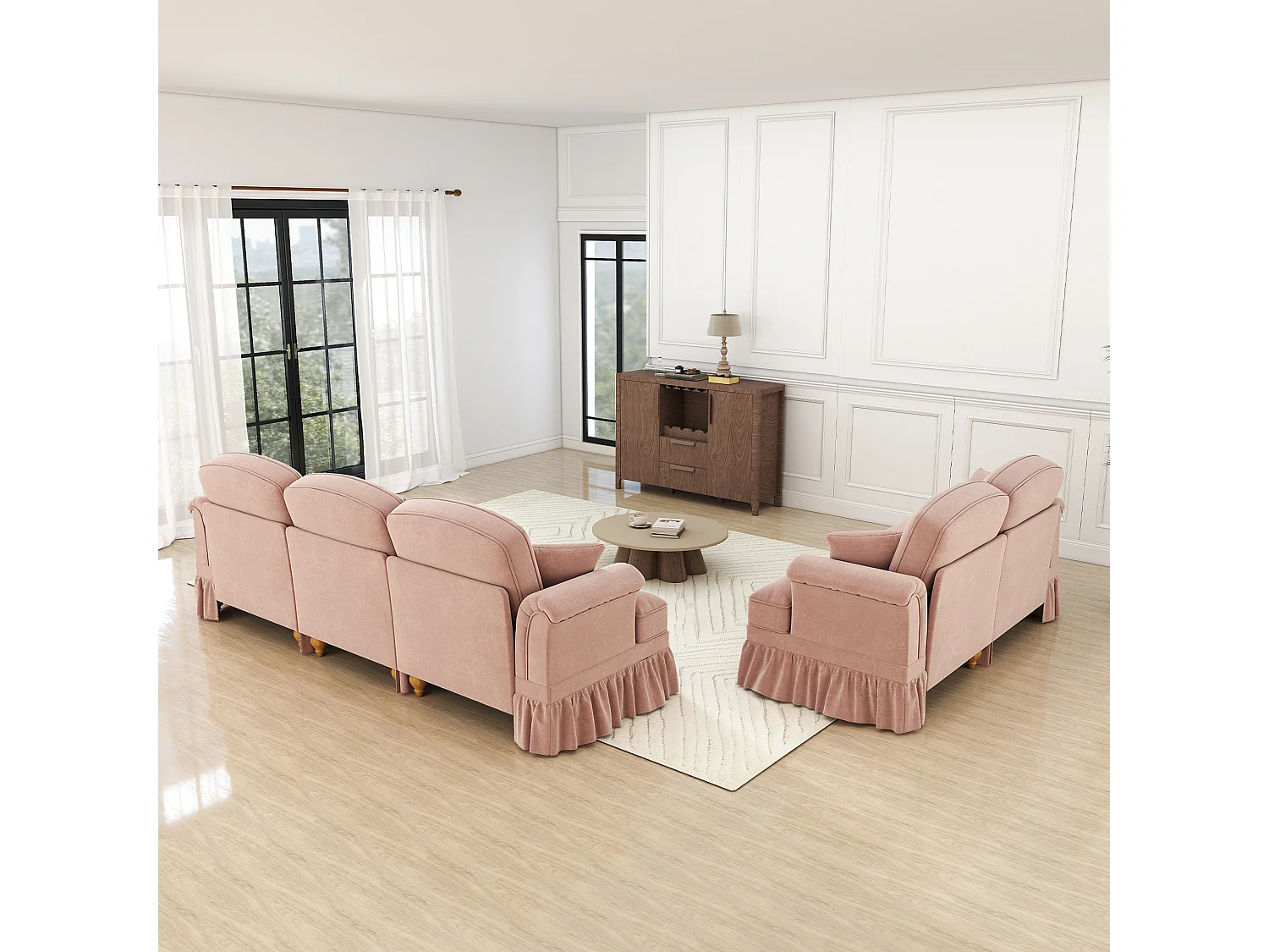 Ensemble de canapés modulables, convertible, coussins inclus, chenille rose