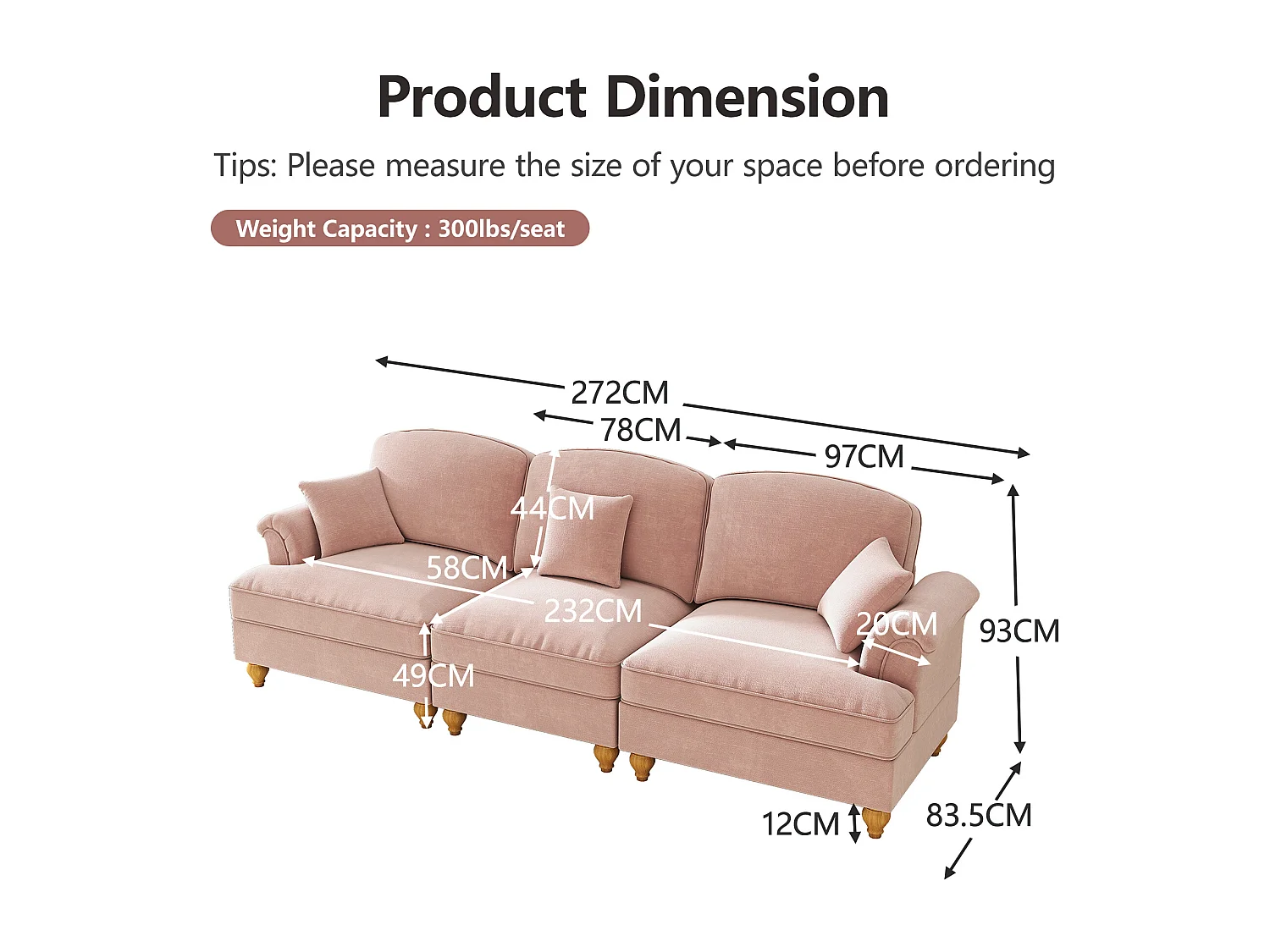 Ensemble de canapés modulables, convertible, coussins inclus, chenille rose