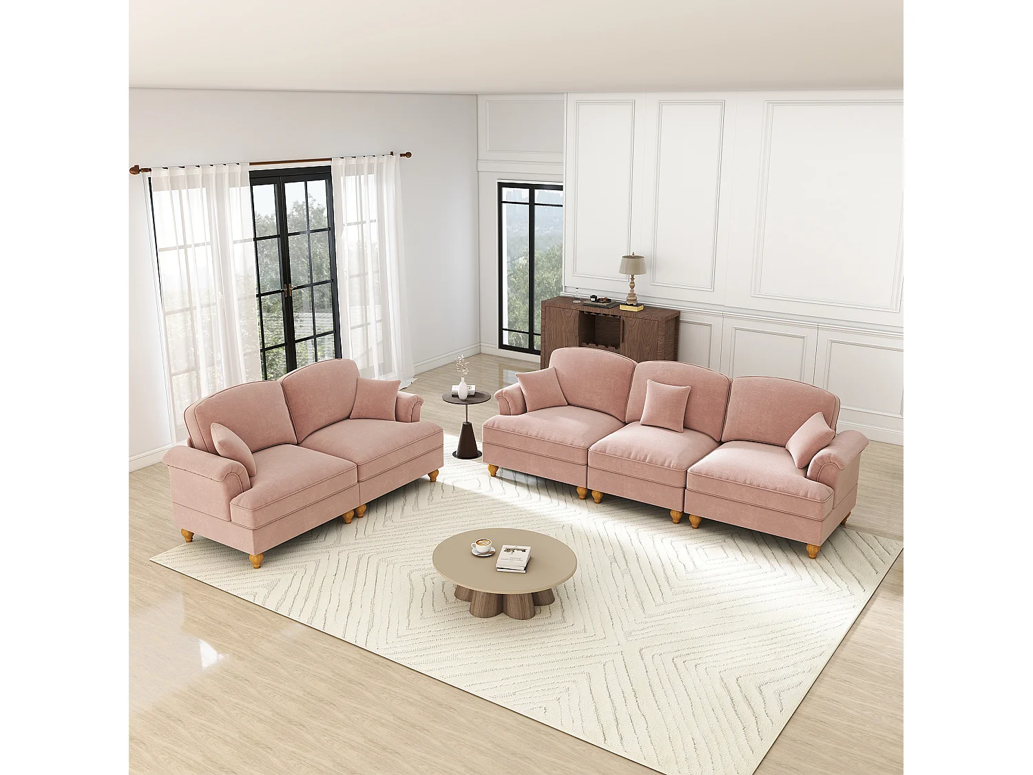 Ensemble de canapés modulables, convertible, coussins inclus, chenille rose