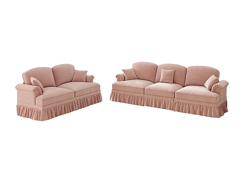 Set modulaire banken, slaapbank, kussens inbegrepen, chenille, roze