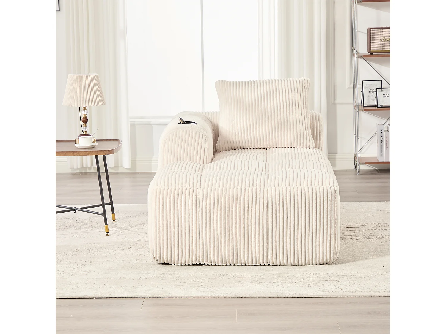 Sofa 158x93x61cm zijvakken bekerhouder ribfluweel compact beige