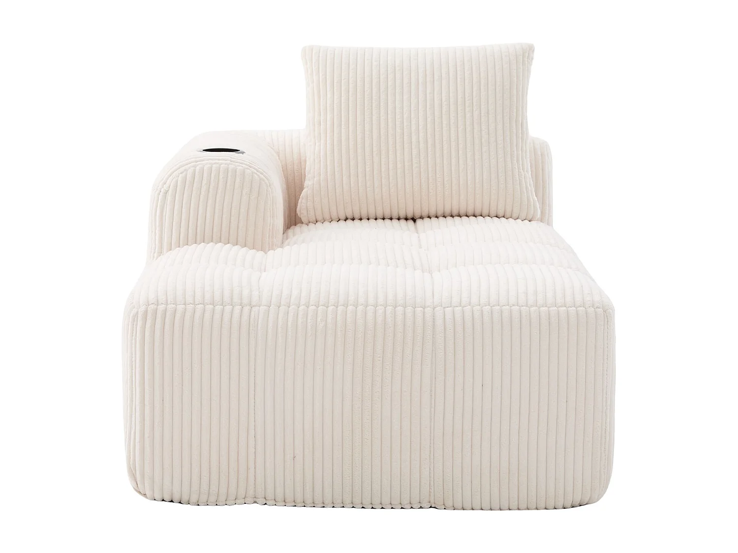 Canapé compact 158x93x61 cm, poches latérales et porte gobelets, corduroy beige