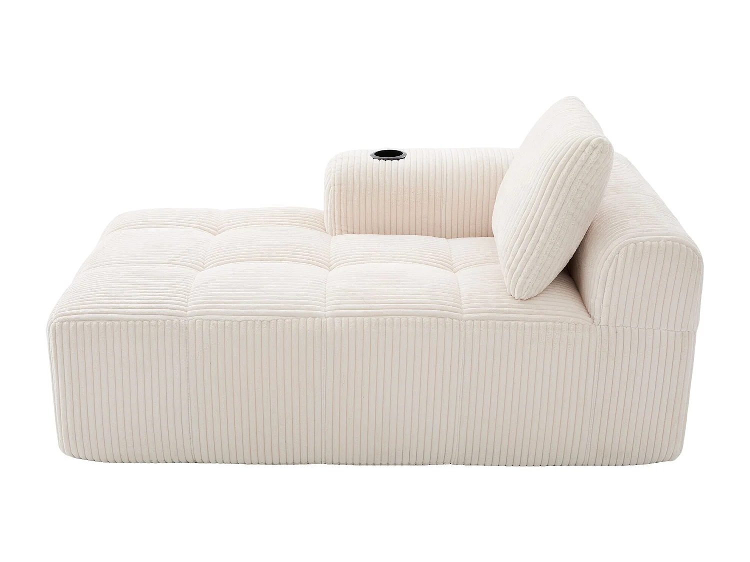 Canapé compact 158x93x61 cm, poches latérales et porte gobelets, corduroy beige