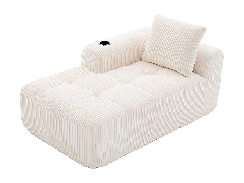 Canapé compact 158x93x61 cm, poches latérales et porte gobelets, corduroy beige