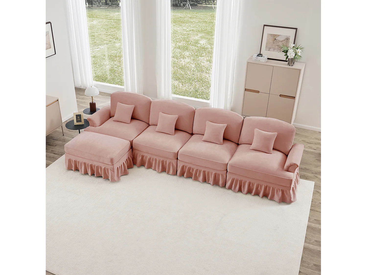 Canapé modulable Modulaire Transformable en chaise longue Pouf polyvalent Chenille Rose
