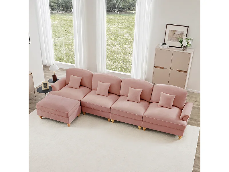 Canapé modulable Modulaire Transformable en chaise longue Pouf polyvalent Chenille Rose