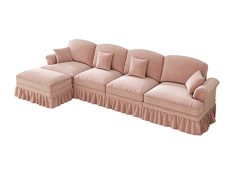 Modulaire hoekbank, 2 stijlen met afneembare strook, chenille, roze