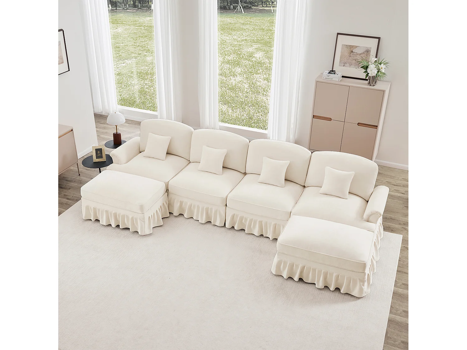 Sofa modulair 4 zitplaatsen zacht chenille wit