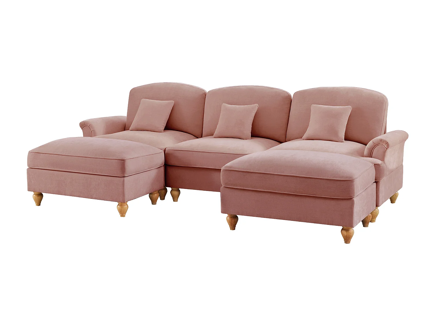 Canapé modulable U angle style contemporain relaxation chenille pour salon rose