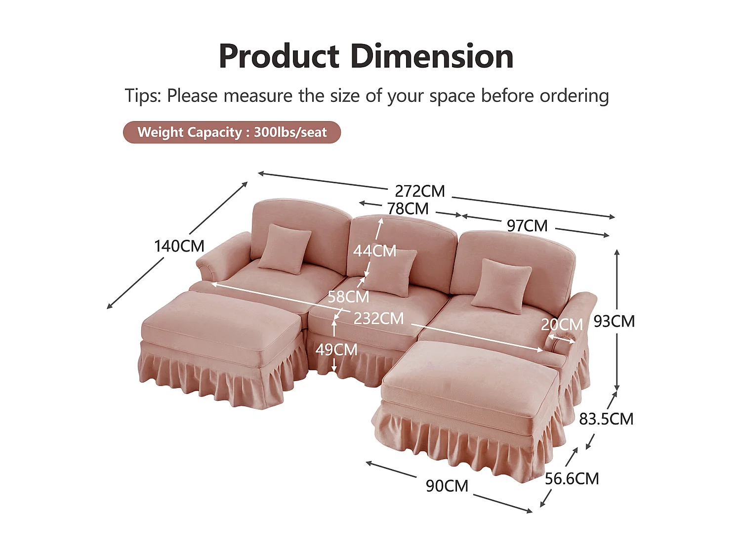 Canapé modulable U angle style contemporain relaxation chenille pour salon rose