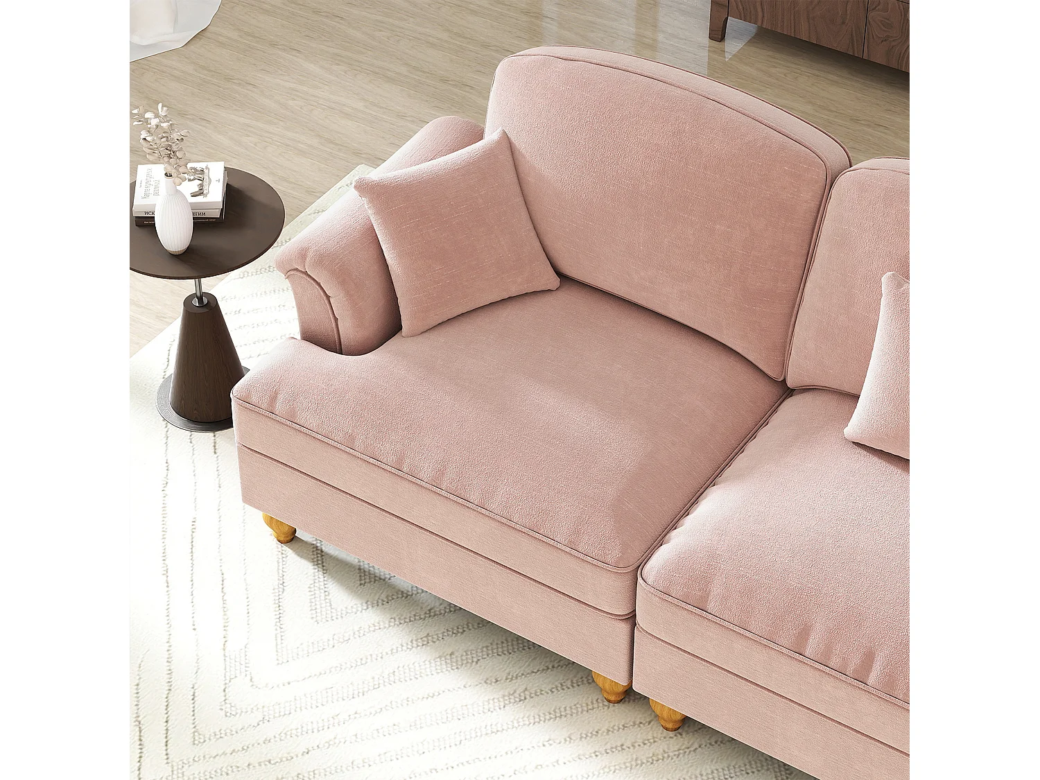 Canapé modulable, convertible en lit, dossier segmenté, jupe à volants amovible, chenille rose