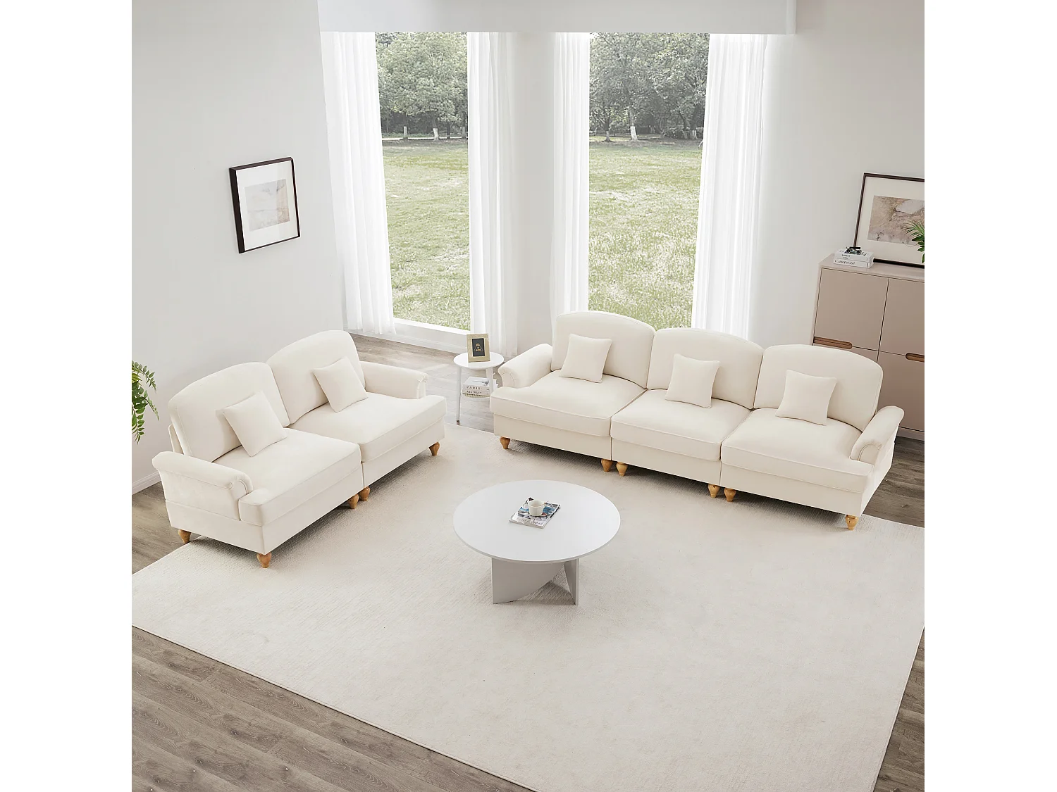 Canapé Modules flexibles transformation en angle ou chaise longue chenille blanc