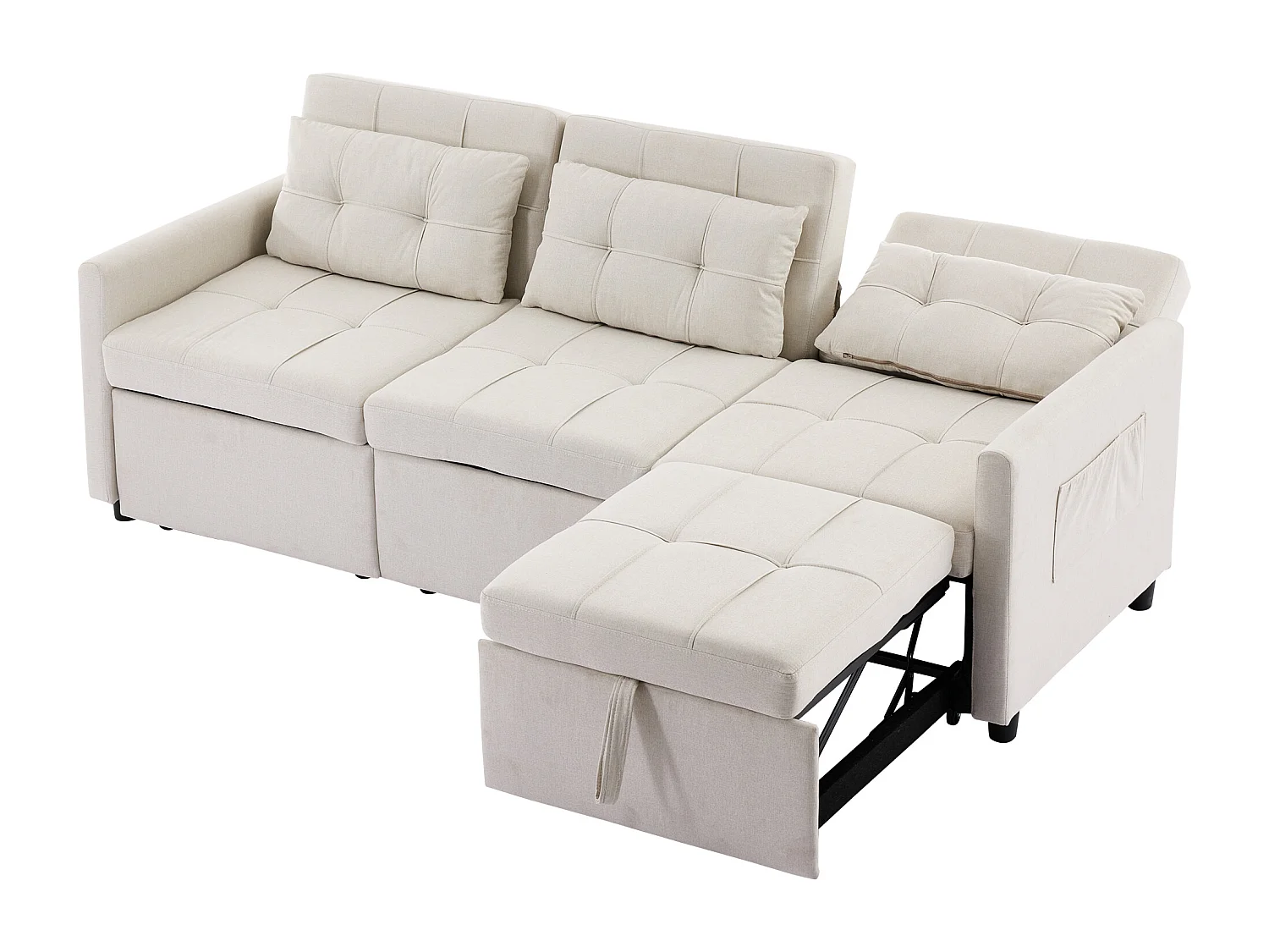 Canapé d'angle 3 places roulettes pour déplacement facile pliable pour invités tissu beige