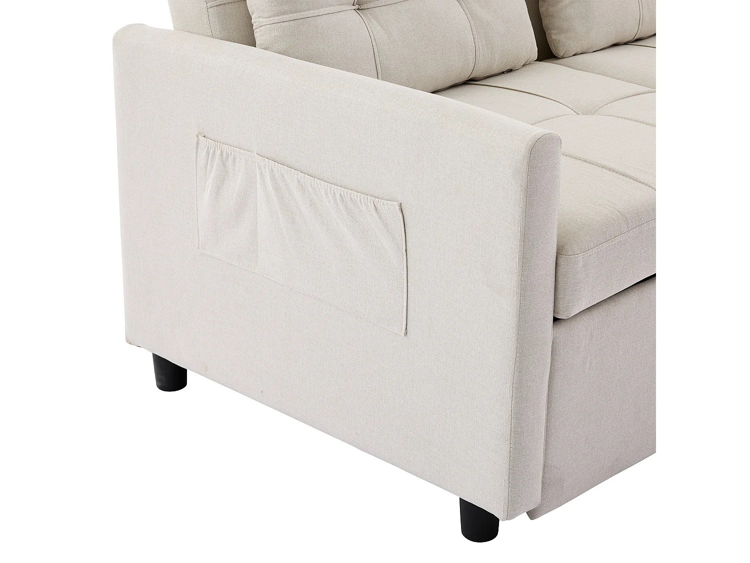 Canapé convertible 200x87x84.5 cm, dossier réglable 180°, 7 configurations, avec roulettes et poches latérales, tissu beige