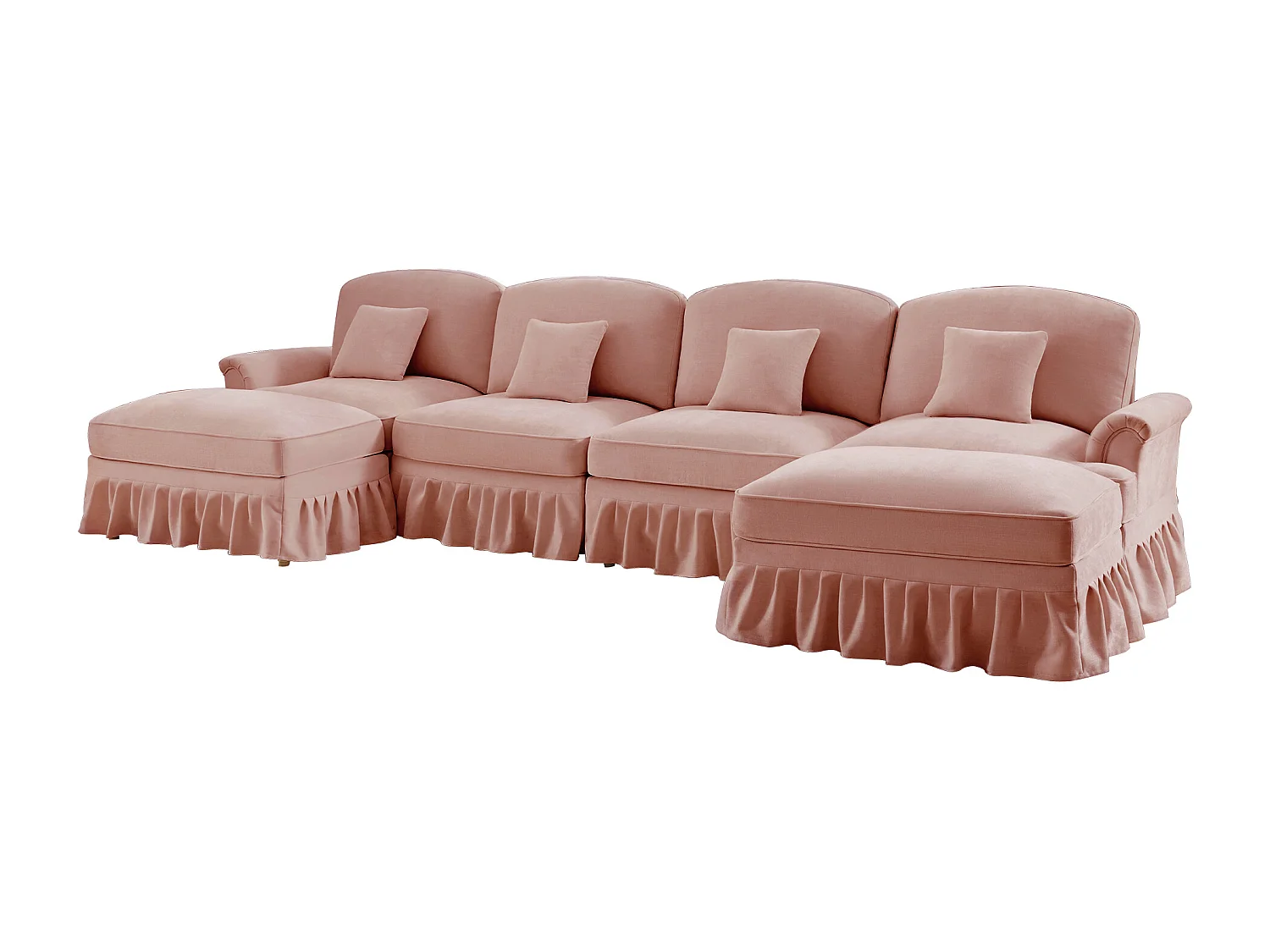 Canapé modulable 4 places angle convertible pouf mobile chenille rose