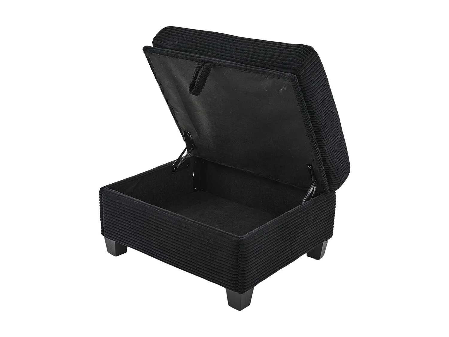 Canapé 266x136x82 cm, mousse à mémoire de forme, console centrale coulissante avec USB-C, velours côtelé noir