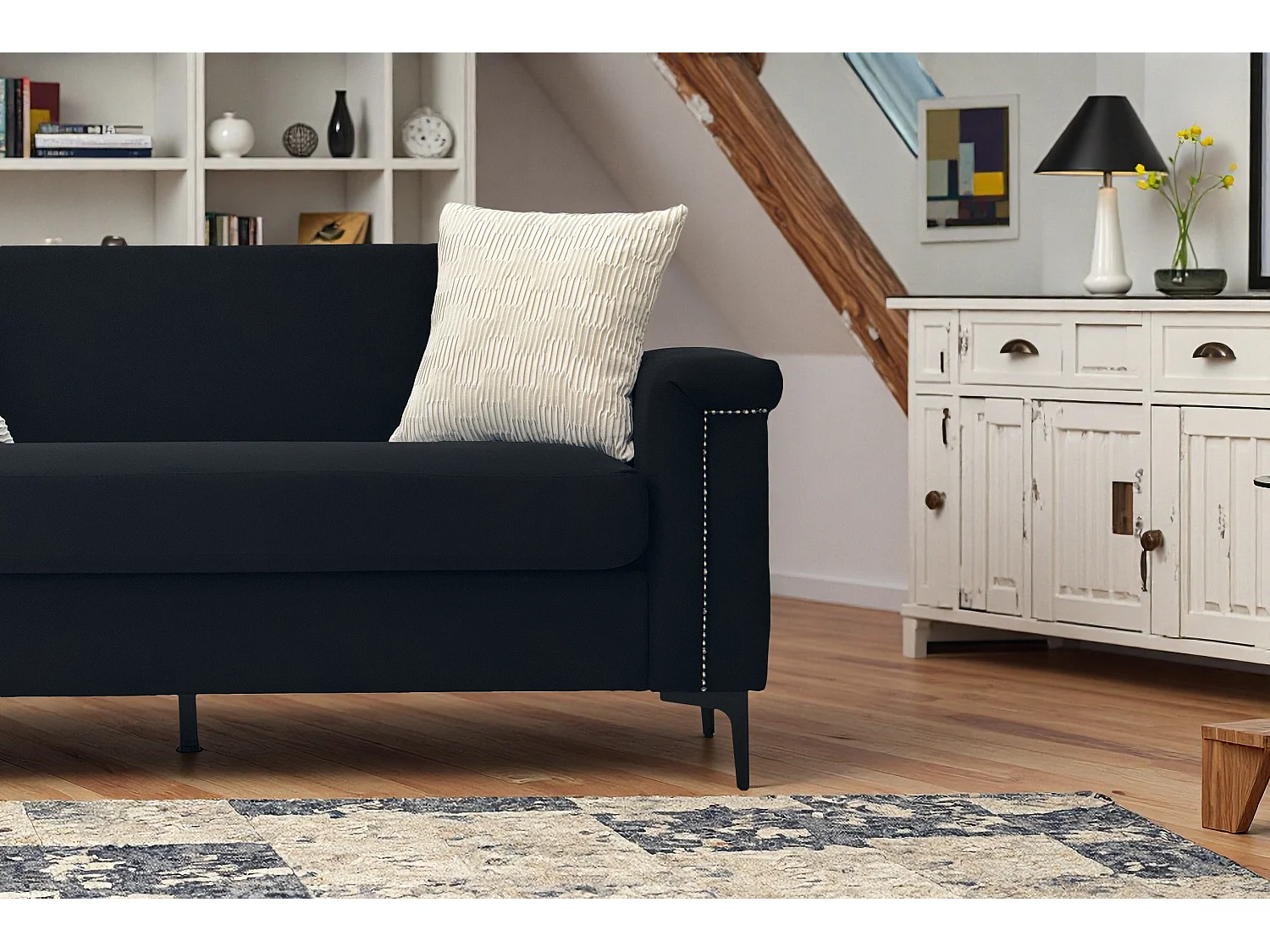 Canapé 2 places 172x72x82cm Canapé scandinave Design minimaliste Confort durable Bois massif Salon Noir