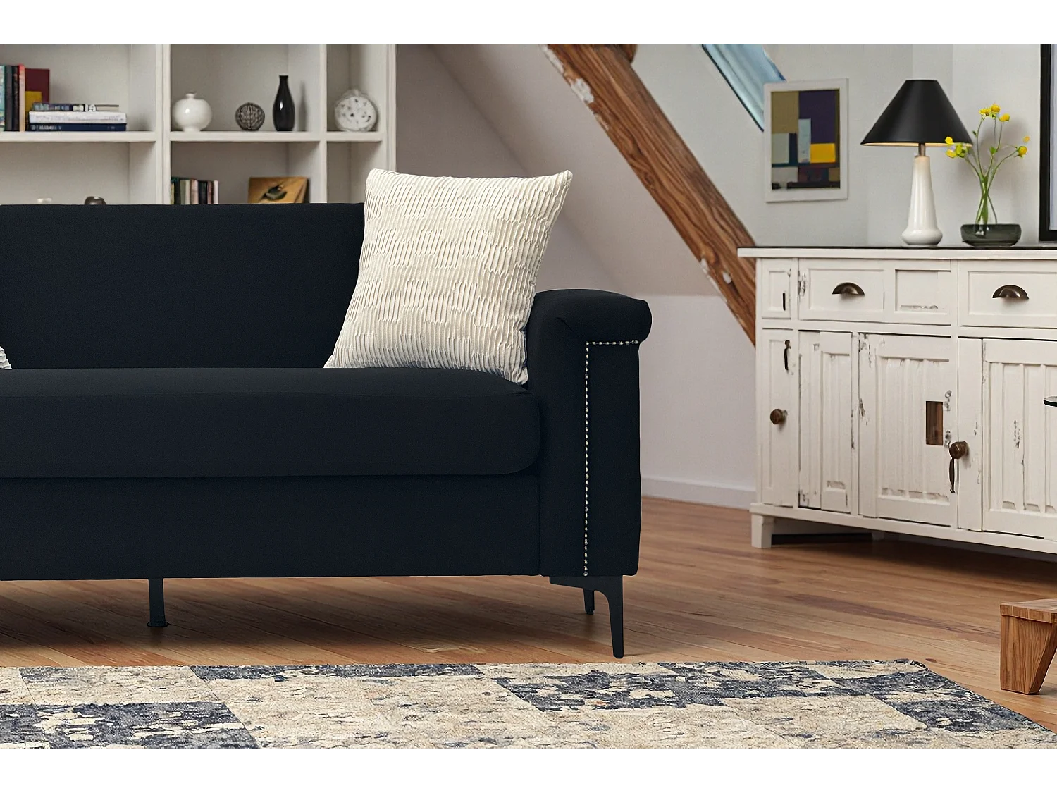 Canapé 2 places 172x72x82cm Canapé scandinave Design minimaliste Confort durable Bois massif Salon Noir