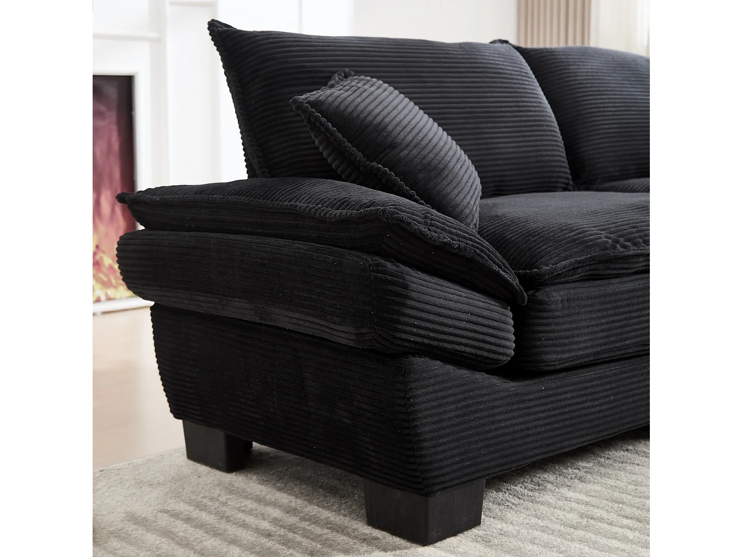 Canapé 2 places 224x81x81 cm, assise ultra profonde, coussins inclus, cadre en bois, velours noir