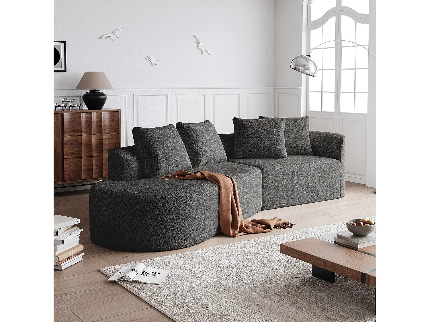 Canapé modulable sans montage assise large mousse haute élasticité en chenille