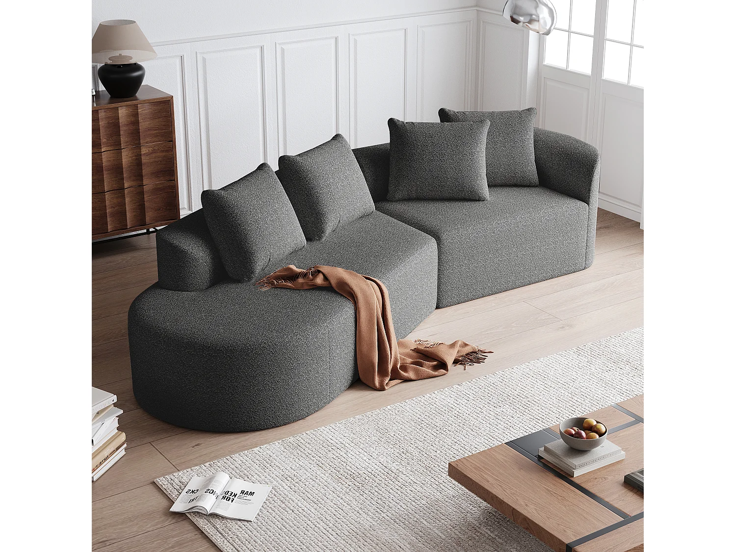 Canapé modulable sans montage assise large mousse haute élasticité en chenille