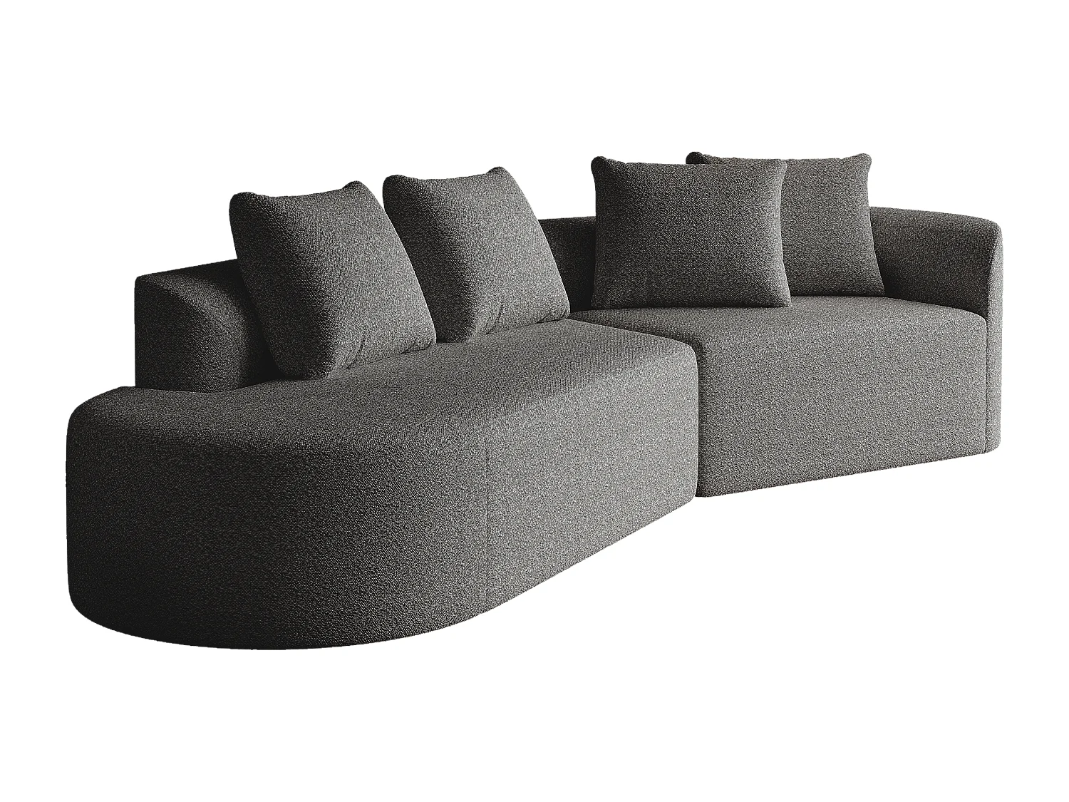 Canapé 4 places, assise extra profonde et large, dossier ergonomique incurvé, sans montage, chenille gris foncé