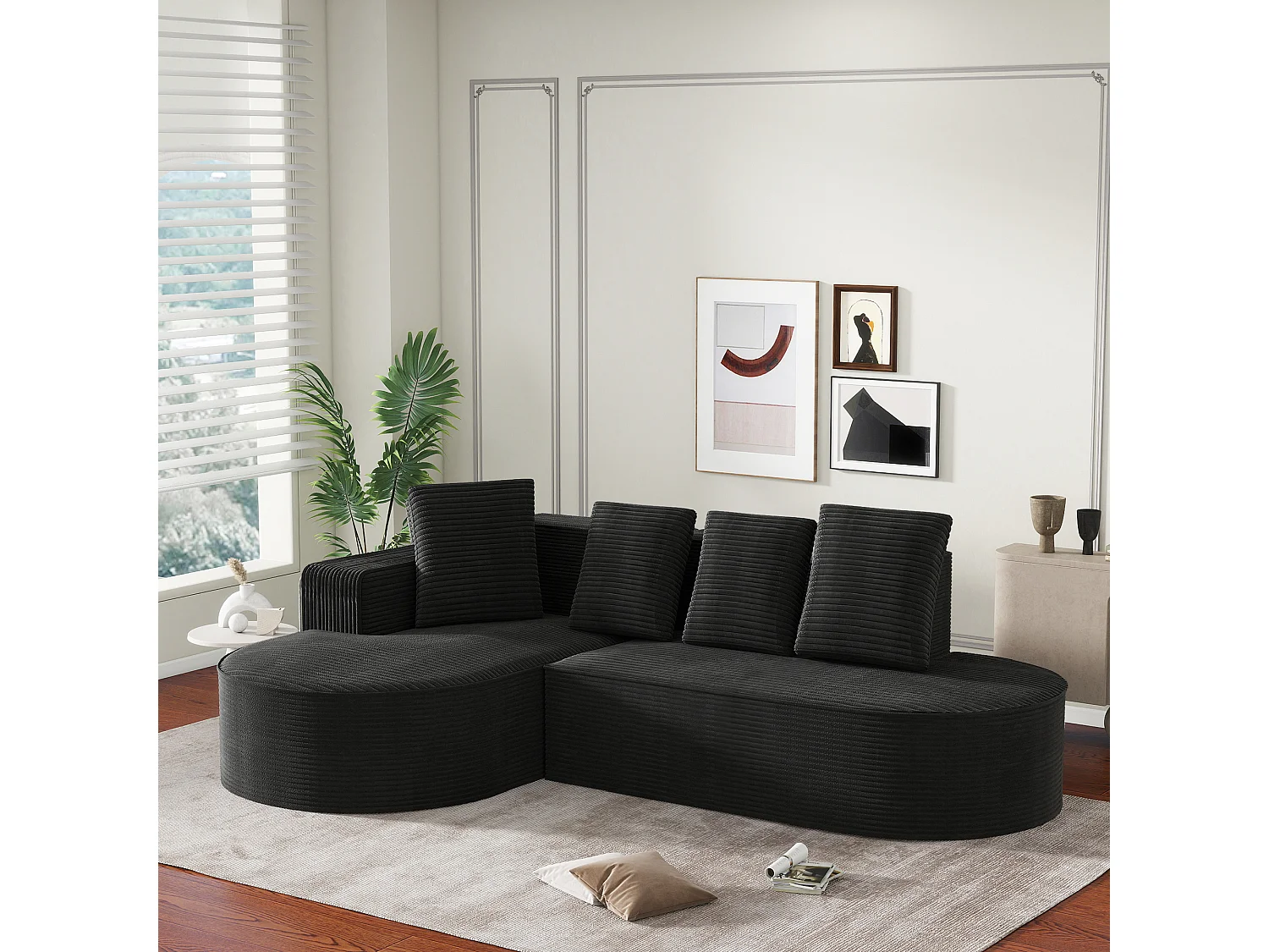 Canapé 69.5x241cm confort cloud sans assemblage rembourrage haute densité noir