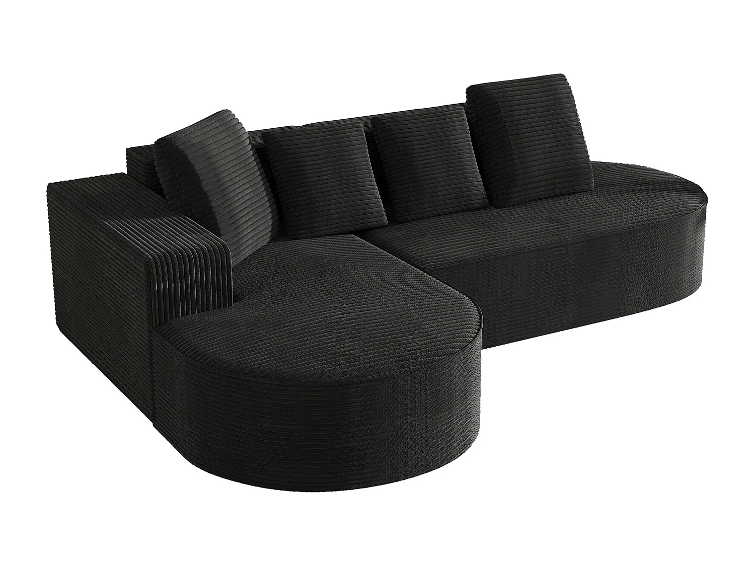 Canapé d angle 265x165x67 cm, sans montage, assise profonde, rembourrage mousse haute densité, velours côtelé noir